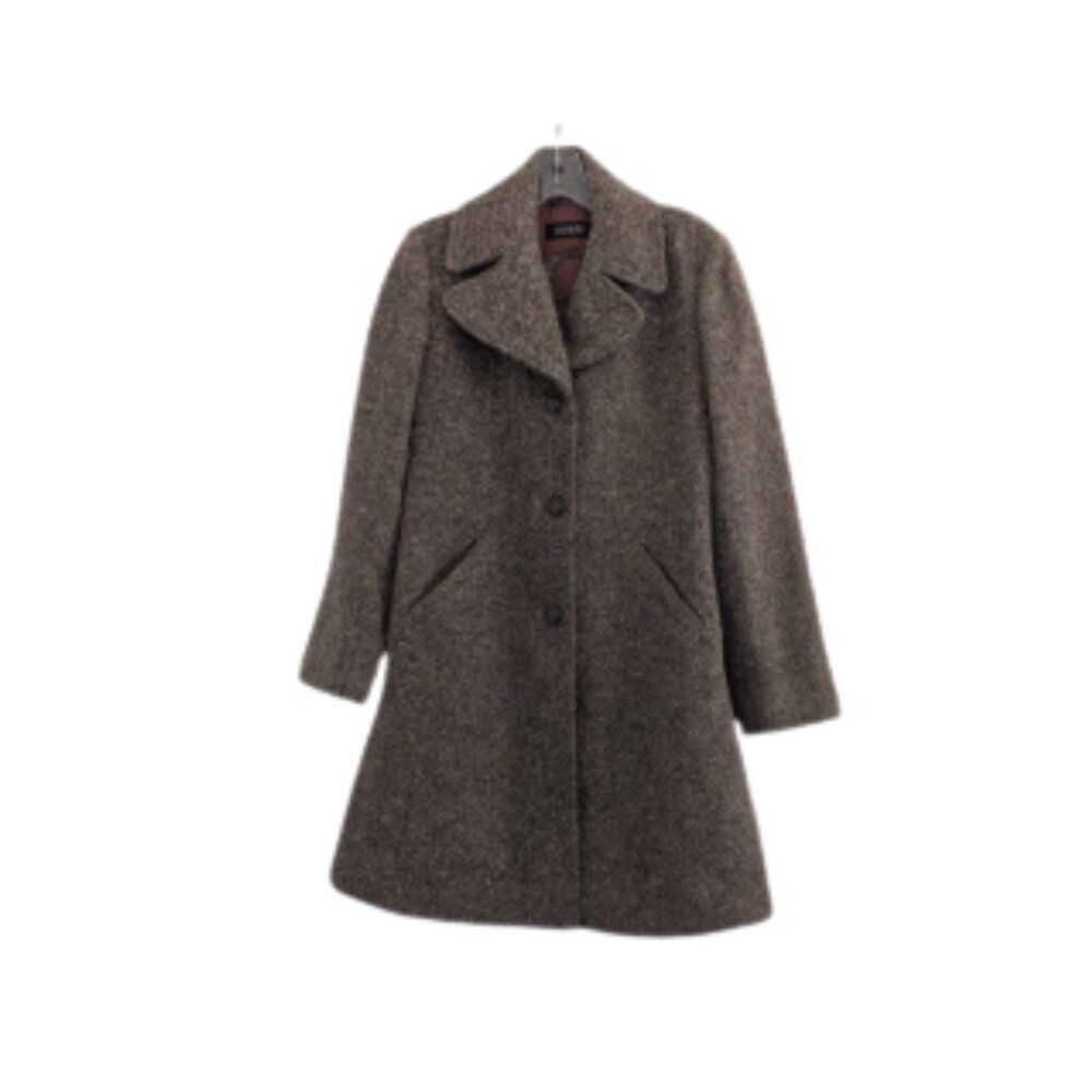 GUESS Brown Wool Blend Bouclé Tweed Coat A-Line Button Front Jacket Size M - Picture 2 of 7